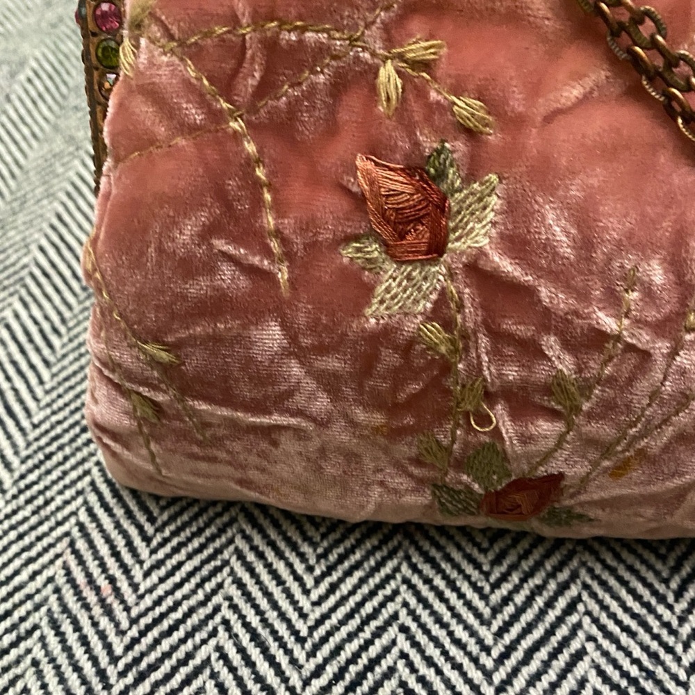 Pre❤️Clara Kasavina Vintage Pink Velvet Swarovski Crystal Rose Evening Clutch - Picture 4 of 10